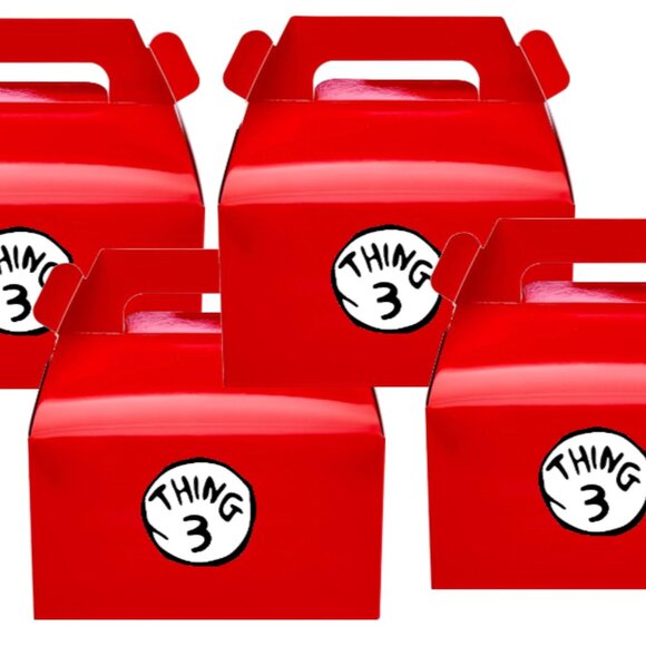 Thing Three Custom 3rd Birthday Party Gable Gift Boxes Red Set of 10 6.3 x 3.5 x - Picture 4 of 4